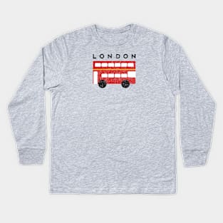 London 2 Double Decker Red Bus Kids Long Sleeve T-Shirt